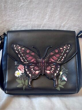 Hot Topic Butterfly Crossbody Bag Black Floral Goth Fairycore Purse